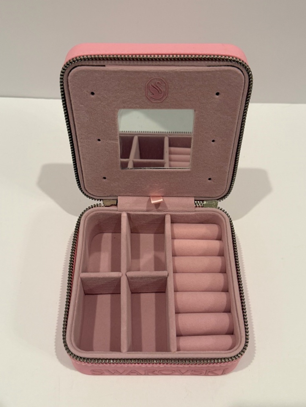 Swarovski Pink Suede-Look Travel Jewelry Case with Mirror